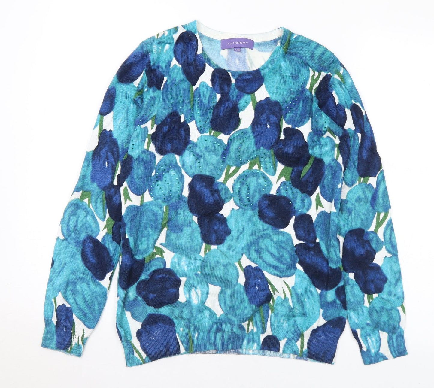 Autonomy Womens Multicoloured Crew Neck Geometric Viscose Pullover Jumper Size S