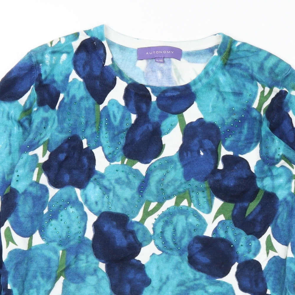 Autonomy Womens Multicoloured Crew Neck Geometric Viscose Pullover Jumper Size S