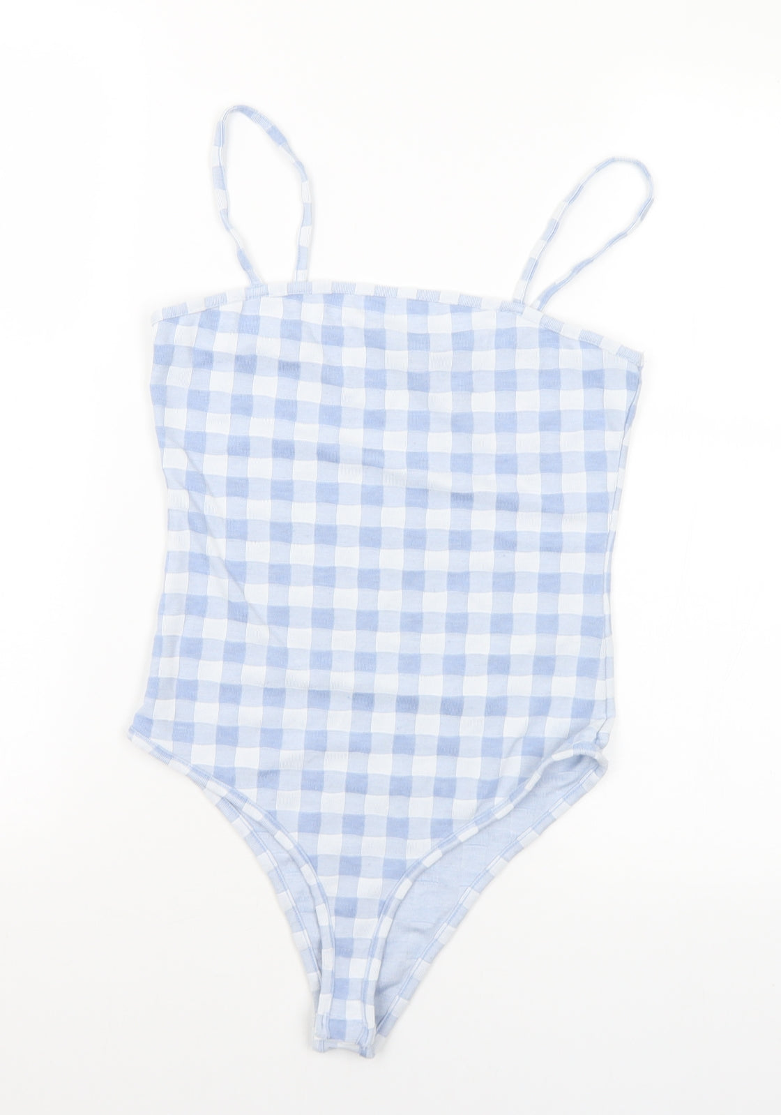 Primark Womens Blue Check Polyester Bodysuit One-Piece Size 6 - 6-8