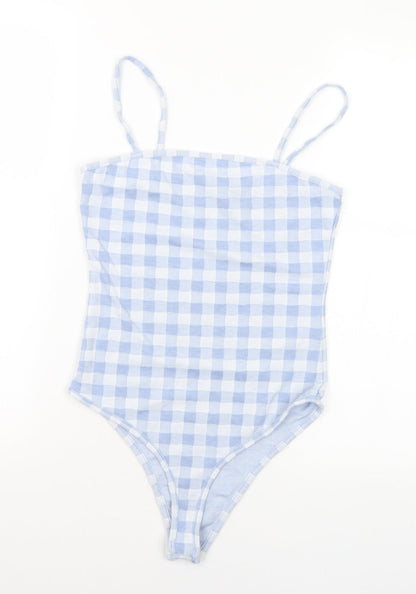 Primark Womens Blue Check Polyester Bodysuit One-Piece Size 6 - 6-8