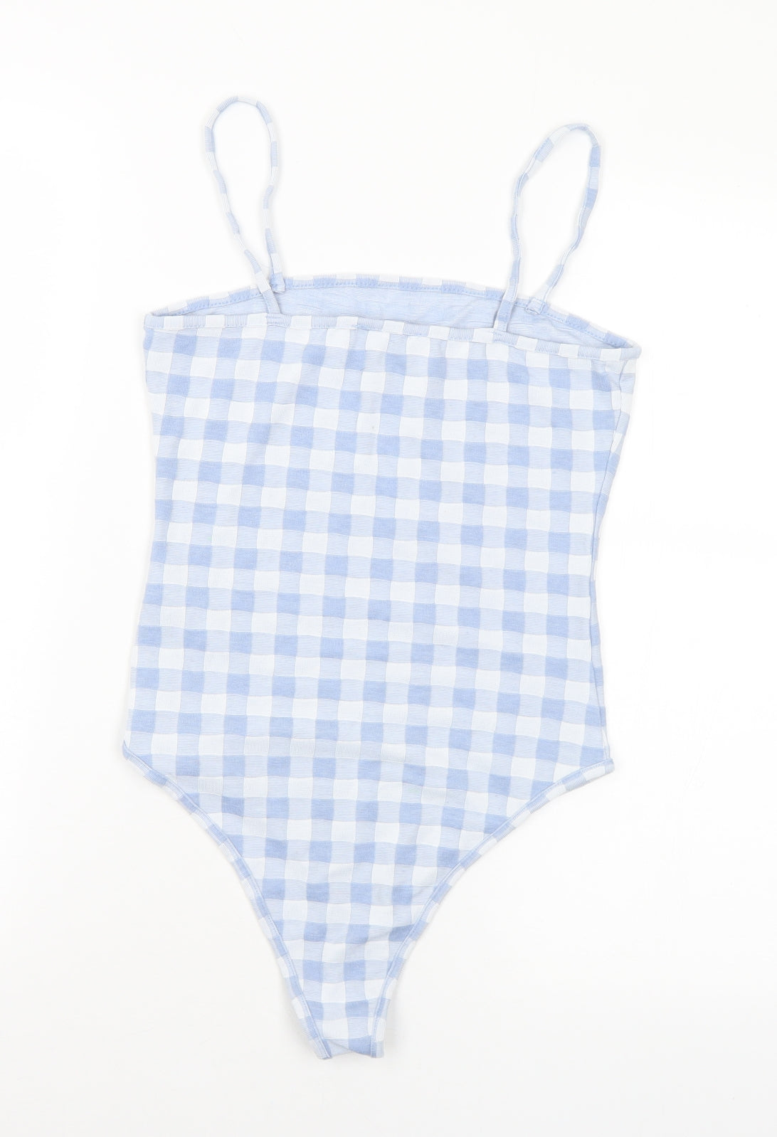 Primark Womens Blue Check Polyester Bodysuit One-Piece Size 6 - 6-8