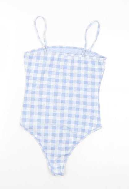 Primark Womens Blue Check Polyester Bodysuit One-Piece Size 6 - 6-8