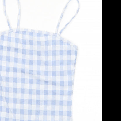 Primark Womens Blue Check Polyester Bodysuit One-Piece Size 6 - 6-8