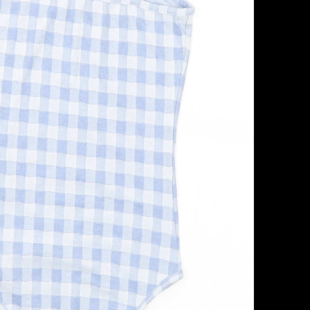 Primark Womens Blue Check Polyester Bodysuit One-Piece Size 6 - 6-8