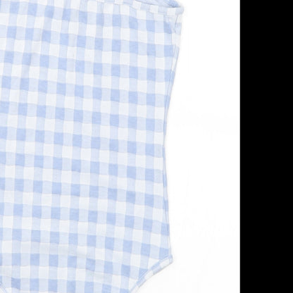 Primark Womens Blue Check Polyester Bodysuit One-Piece Size 6 - 6-8