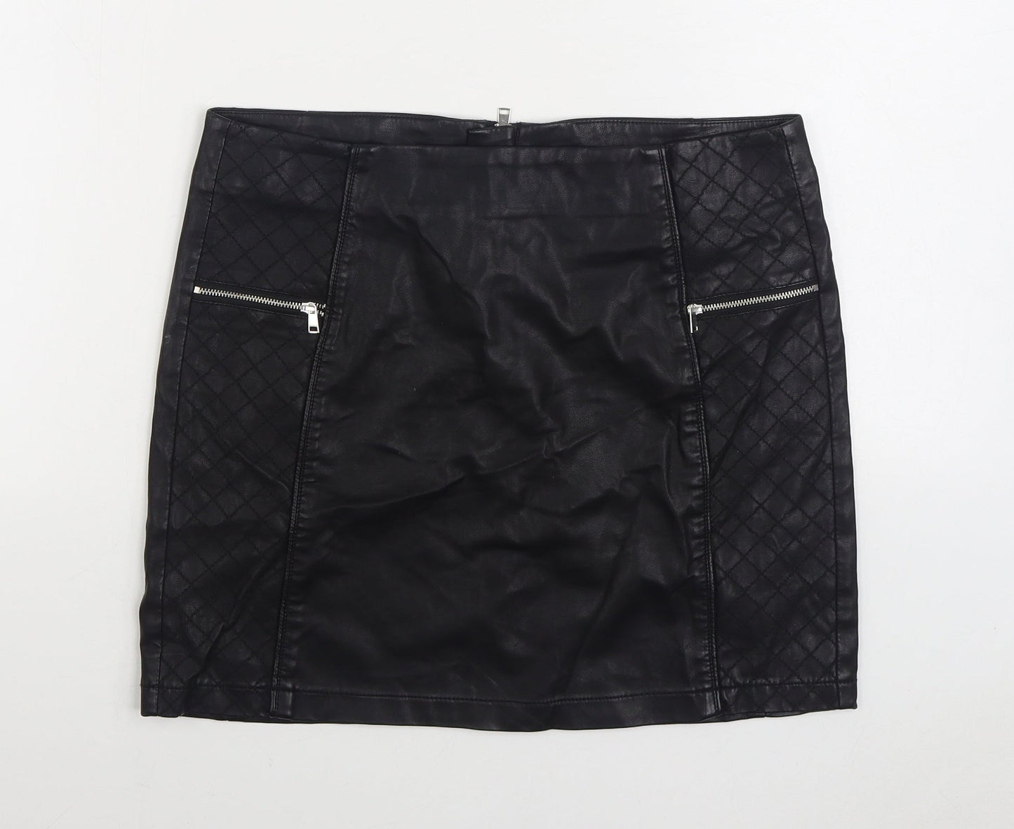 Papaya Womens Black Polyurethane A-Line Skirt Size 12 Zip