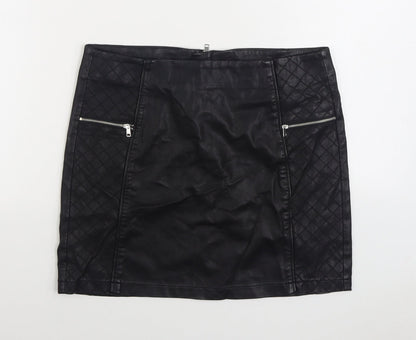 Papaya Womens Black Polyurethane A-Line Skirt Size 12 Zip
