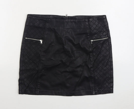 Papaya Womens Black Polyurethane A-Line Skirt Size 12 Zip