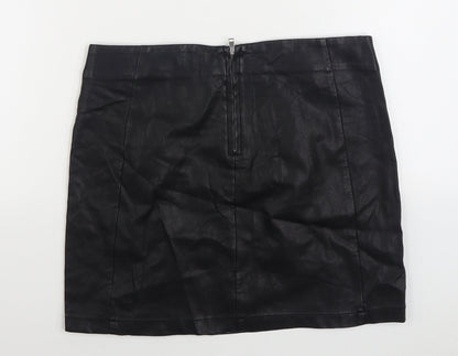 Papaya Womens Black Polyurethane A-Line Skirt Size 12 Zip