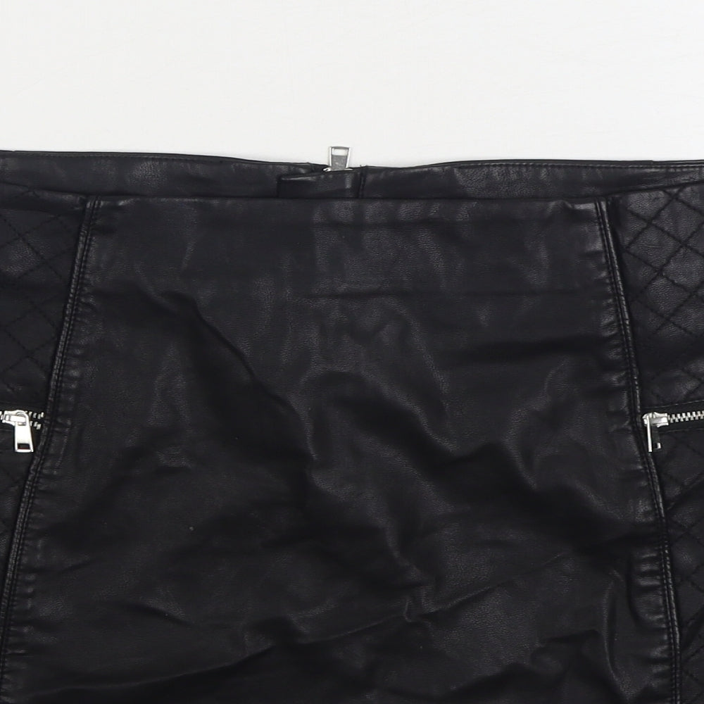 Papaya Womens Black Polyurethane A-Line Skirt Size 12 Zip