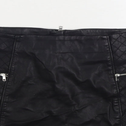 Papaya Womens Black Polyurethane A-Line Skirt Size 12 Zip