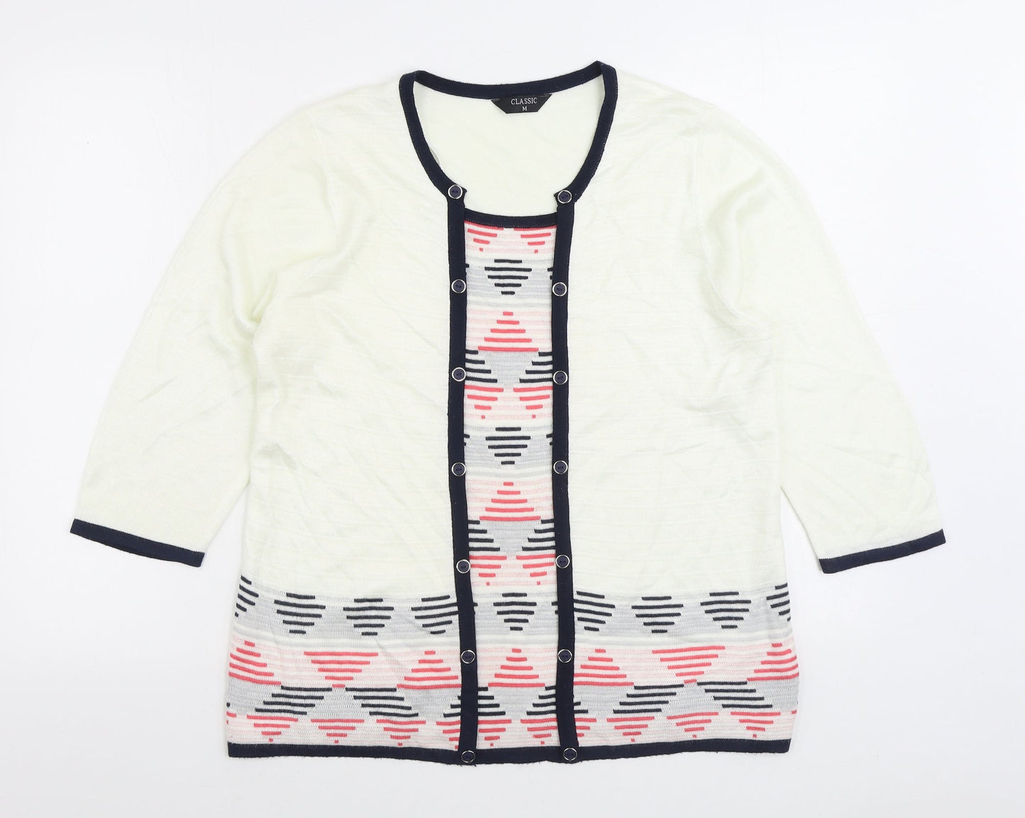 Classic Womens White Round Neck Acrylic Pullover Jumper Size M