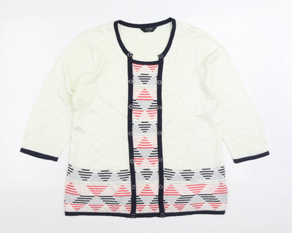 Classic Womens White Round Neck Acrylic Pullover Jumper Size M