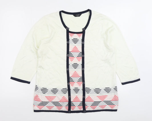 Classic Womens White Round Neck Acrylic Pullover Jumper Size M