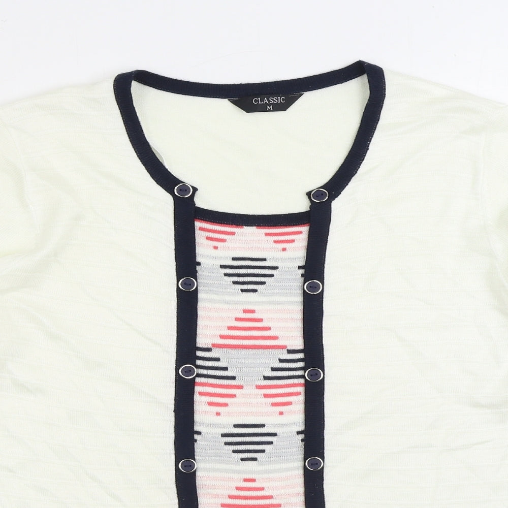 Classic Womens White Round Neck Acrylic Pullover Jumper Size M