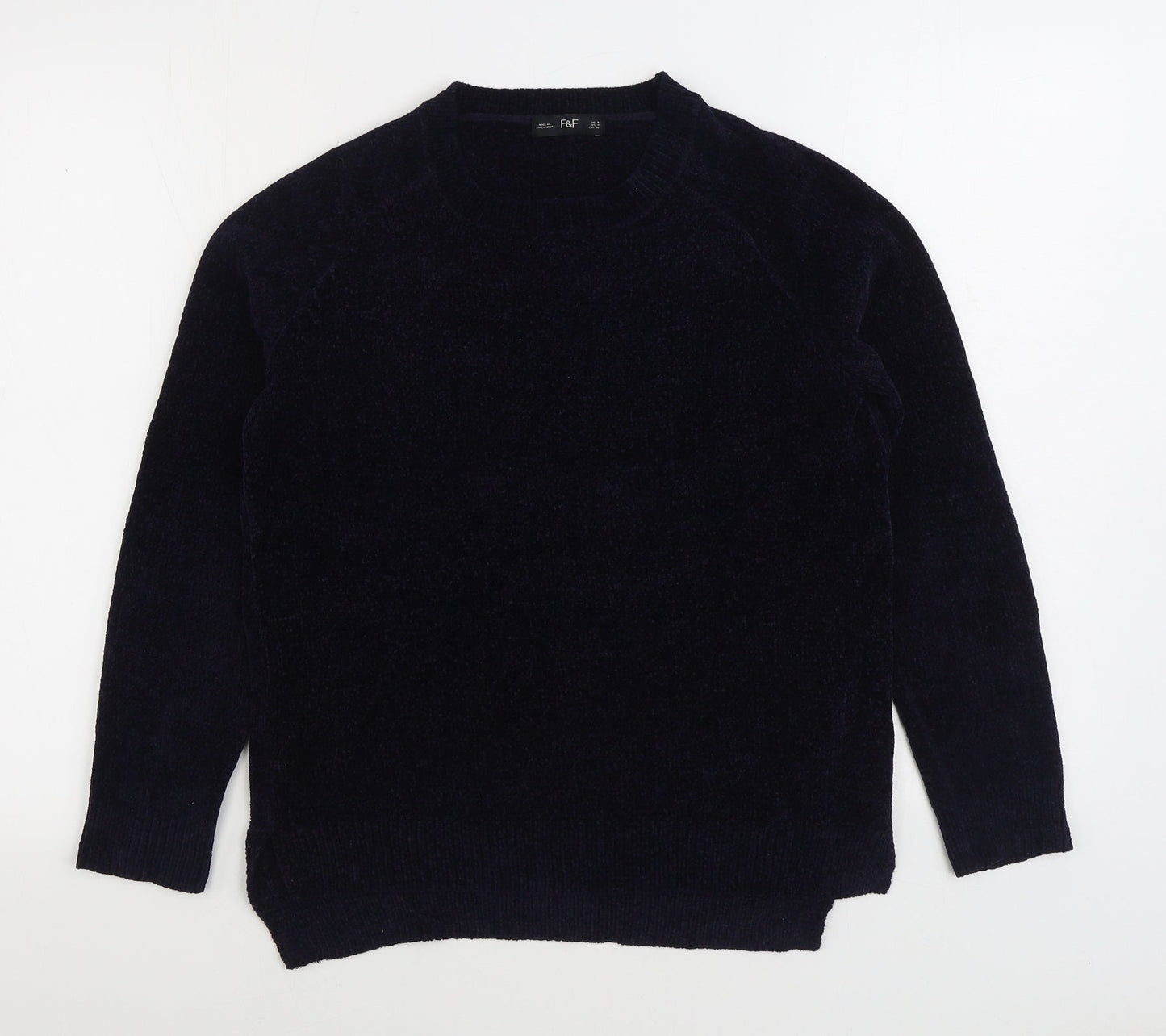 F&F Womens Blue Round Neck Polyester Pullover Jumper Size 8