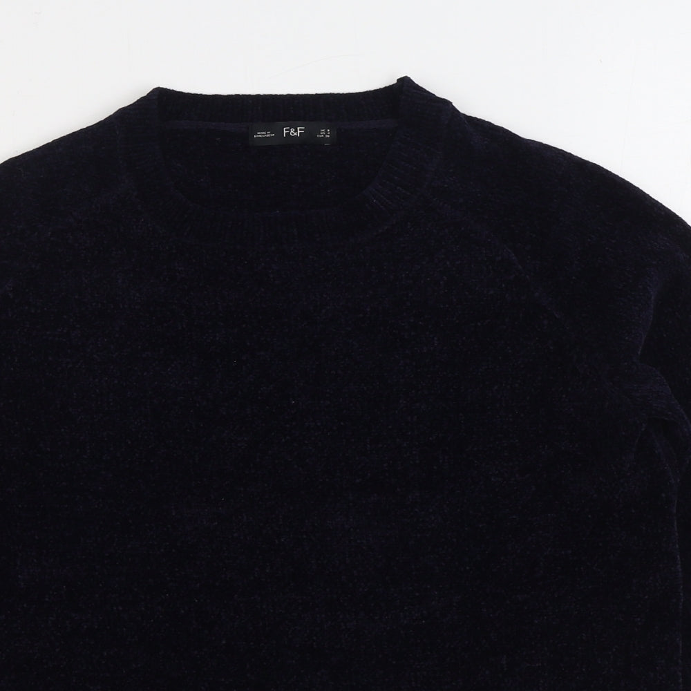 F&F Womens Blue Round Neck Polyester Pullover Jumper Size 8