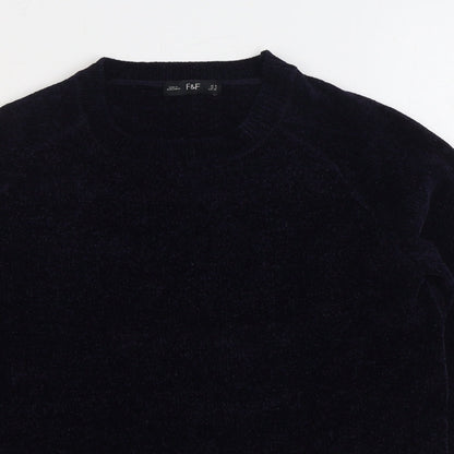 F&F Womens Blue Round Neck Polyester Pullover Jumper Size 8