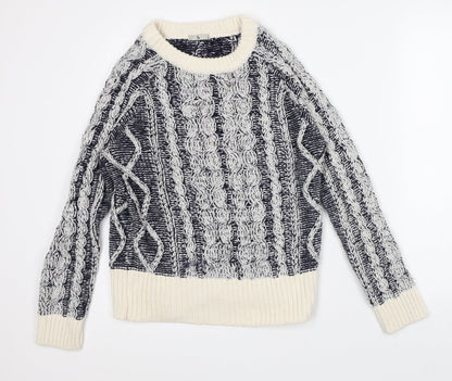 TU Womens Blue Round Neck Geometric Acrylic Pullover Jumper Size 10