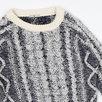 TU Womens Blue Round Neck Geometric Acrylic Pullover Jumper Size 10