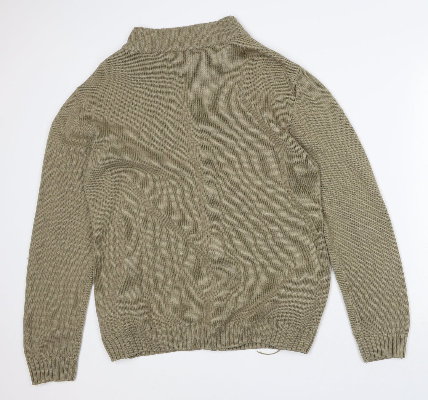 Oak Valley Mens Green High Neck Acrylic Full Zip Jumper Size L