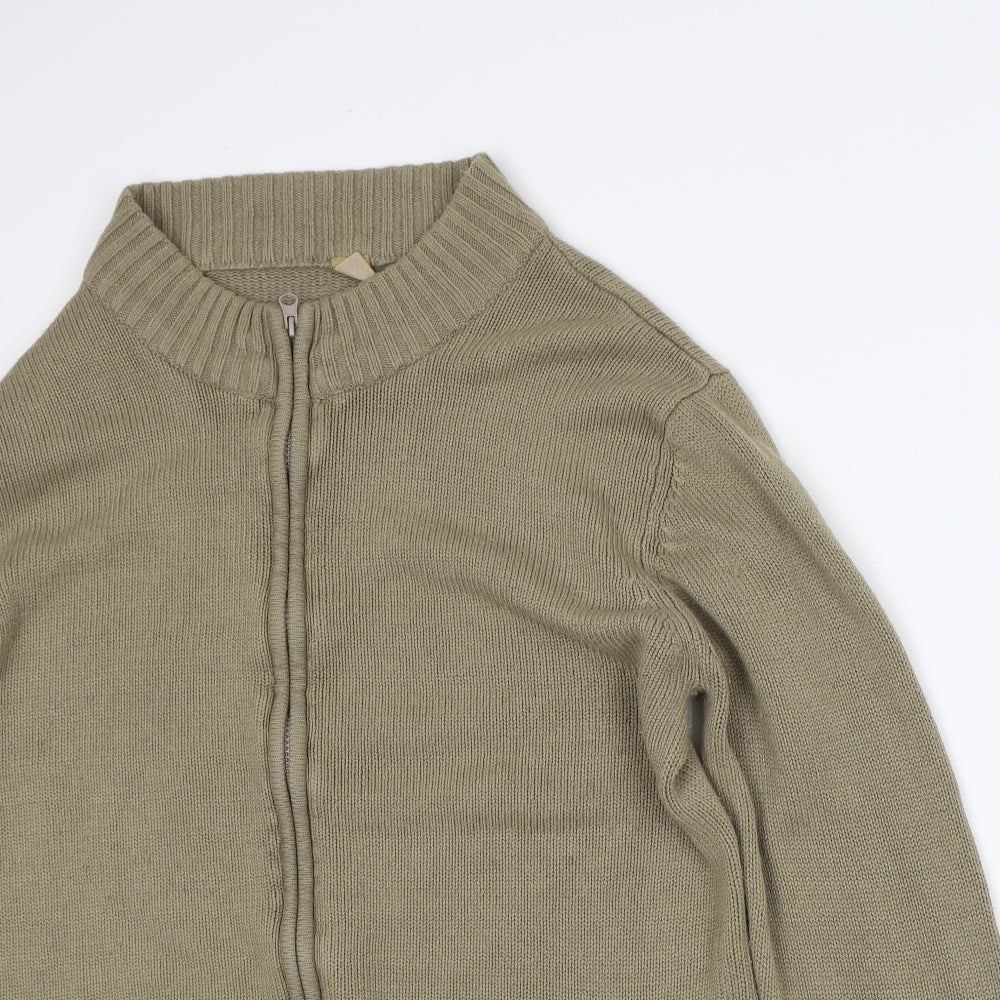 Oak Valley Mens Green High Neck Acrylic Full Zip Jumper Size L