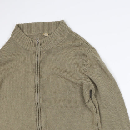 Oak Valley Mens Green High Neck Acrylic Full Zip Jumper Size L