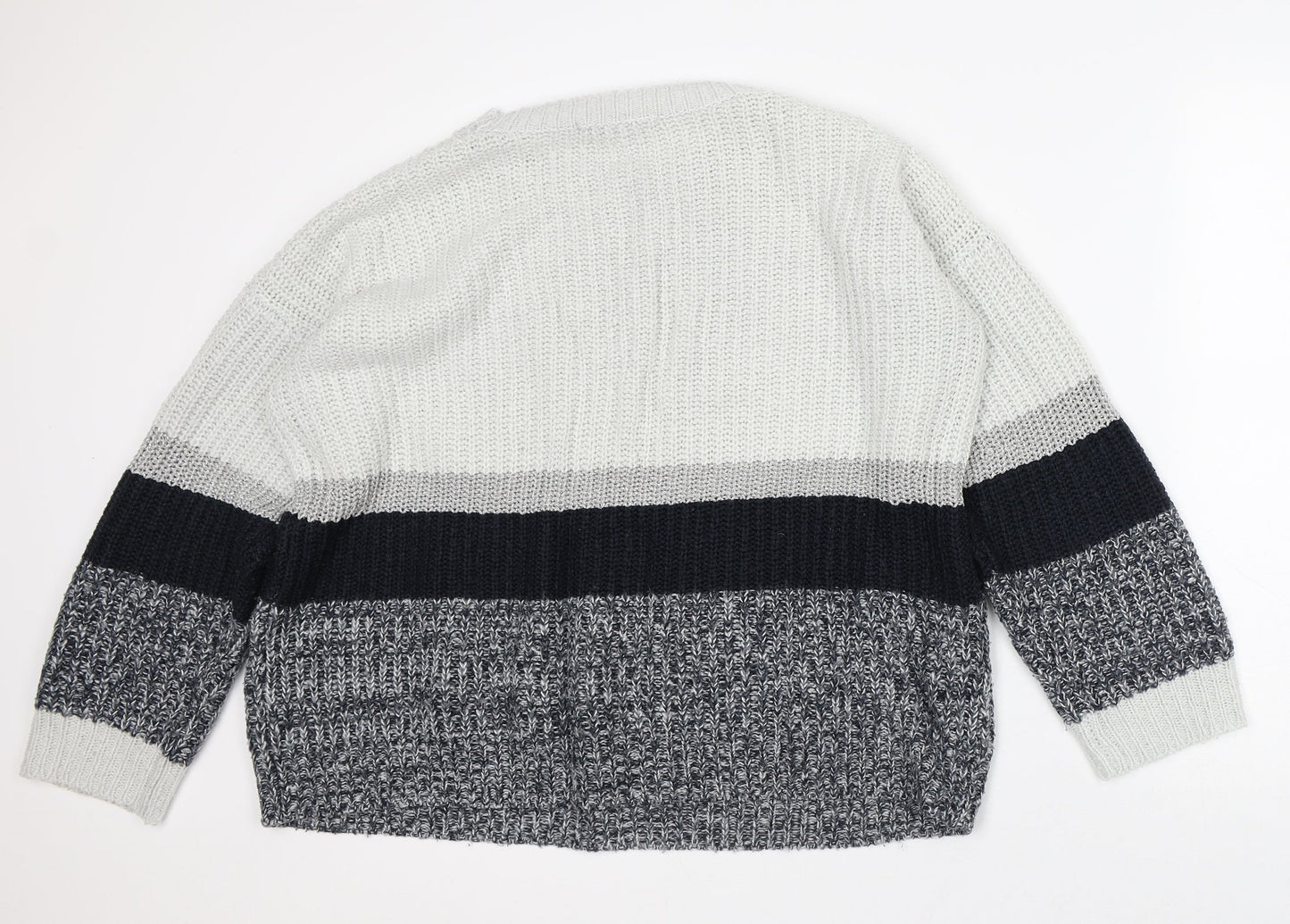 George Mens Grey Crew Neck Striped Acrylic Pullover Jumper Size L