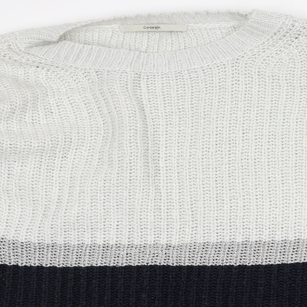 George Mens Grey Crew Neck Striped Acrylic Pullover Jumper Size L