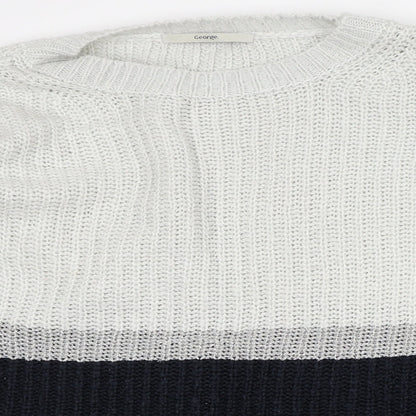 George Mens Grey Crew Neck Striped Acrylic Pullover Jumper Size L