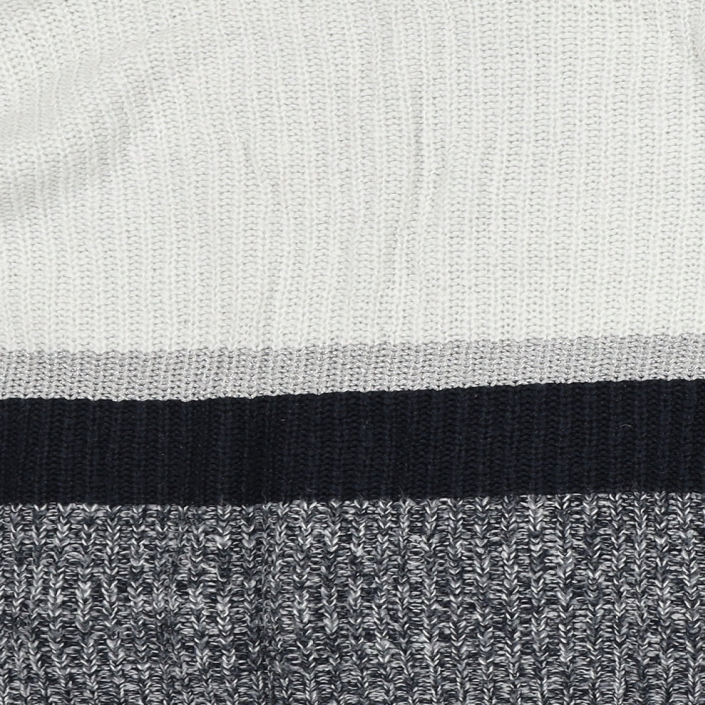 George Mens Grey Crew Neck Striped Acrylic Pullover Jumper Size L