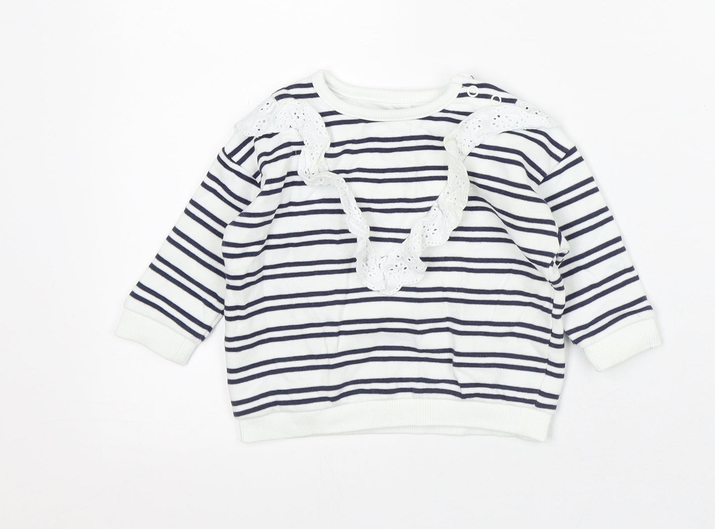 F&F Baby White Striped Cotton Pullover Jumper Size 3-6 Months