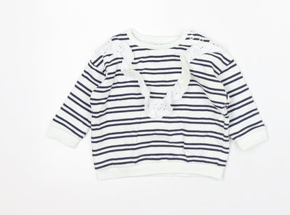 F&F Baby White Striped Cotton Pullover Jumper Size 3-6 Months