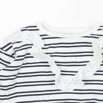 F&F Baby White Striped Cotton Pullover Jumper Size 3-6 Months