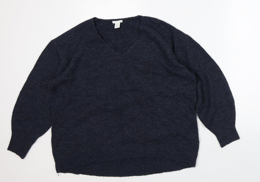 H&M Mens Blue V-Neck Acrylic Pullover Jumper Size S