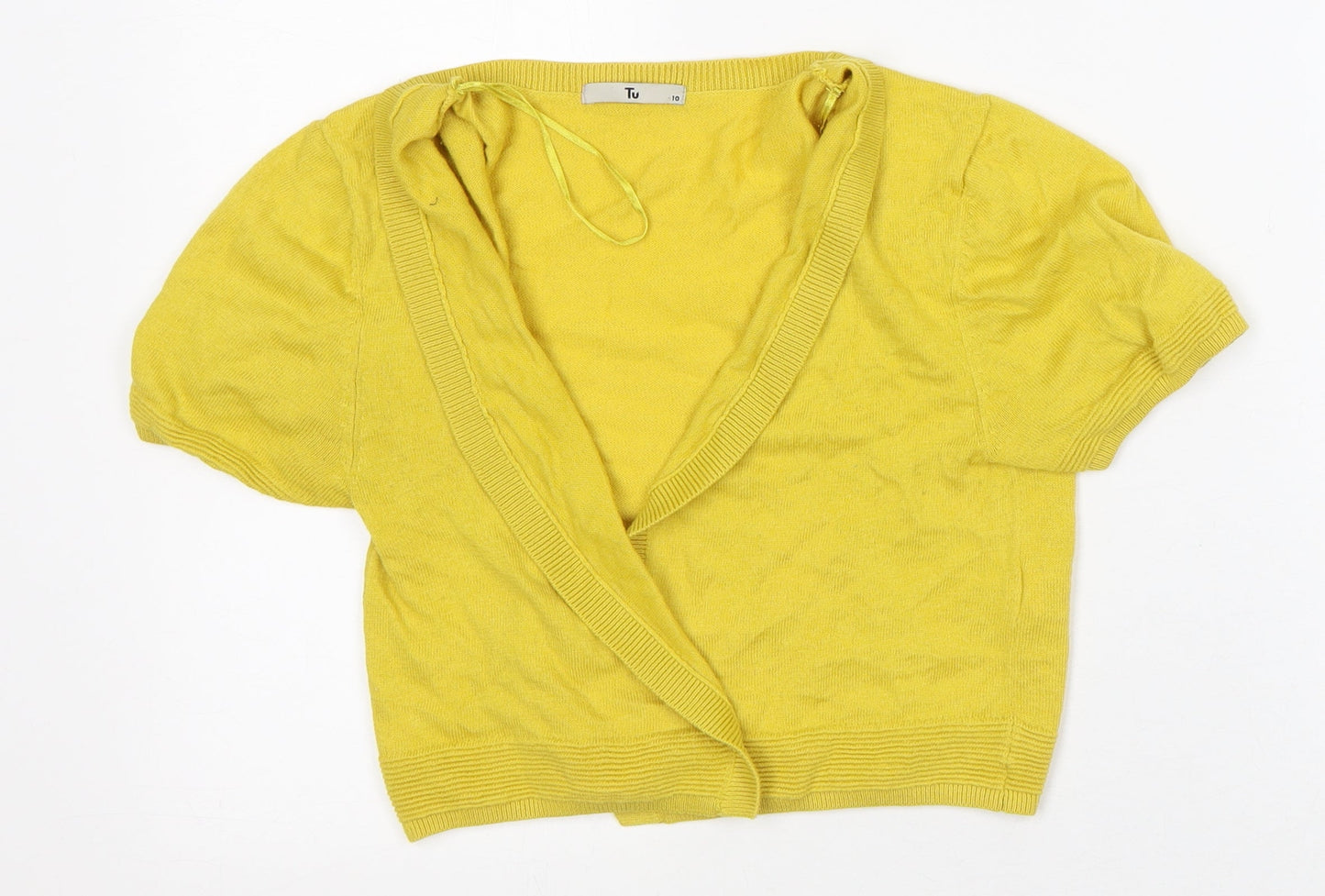TU Womens Yellow V-Neck Cotton Cardigan Jumper Size 10 - Cropped