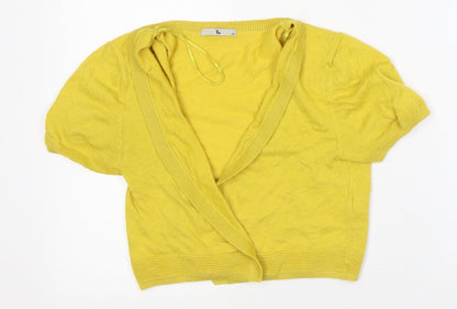 TU Womens Yellow V-Neck Cotton Cardigan Jumper Size 10 - Cropped