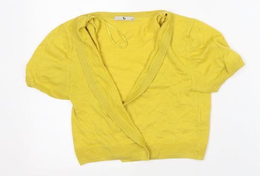 TU Womens Yellow V-Neck Cotton Cardigan Jumper Size 10 - Cropped