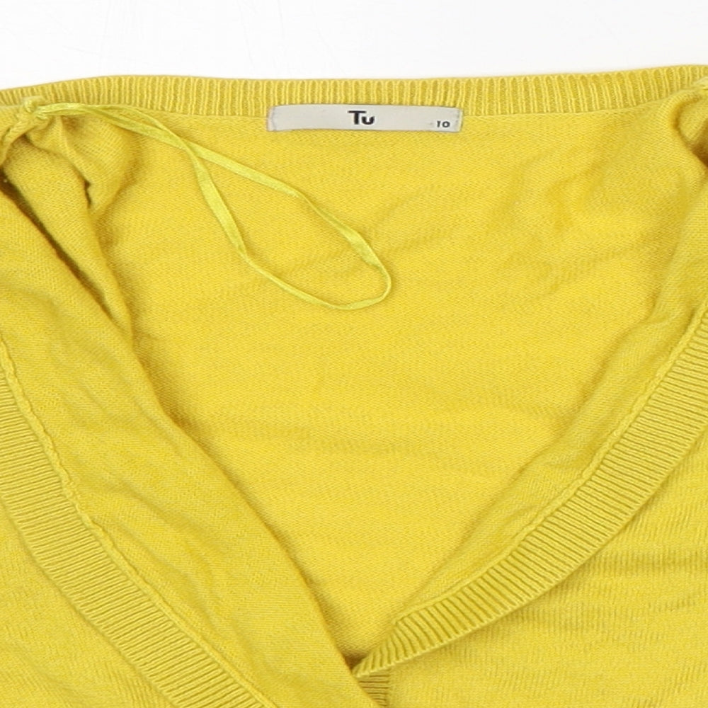 TU Womens Yellow V-Neck Cotton Cardigan Jumper Size 10 - Cropped