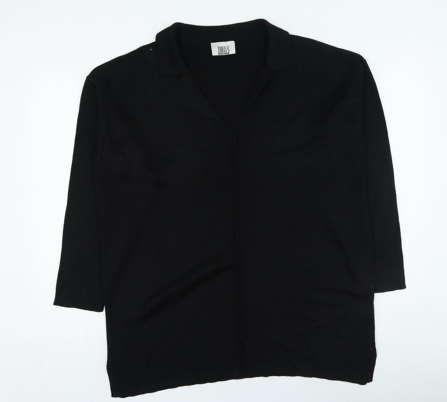 Today's Woman Womens Black V-Neck Acrylic Pullover Jumper Size L