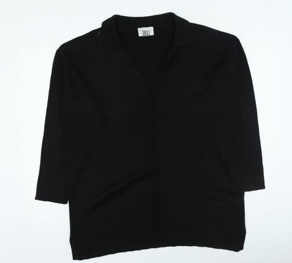 Today's Woman Womens Black V-Neck Acrylic Pullover Jumper Size L