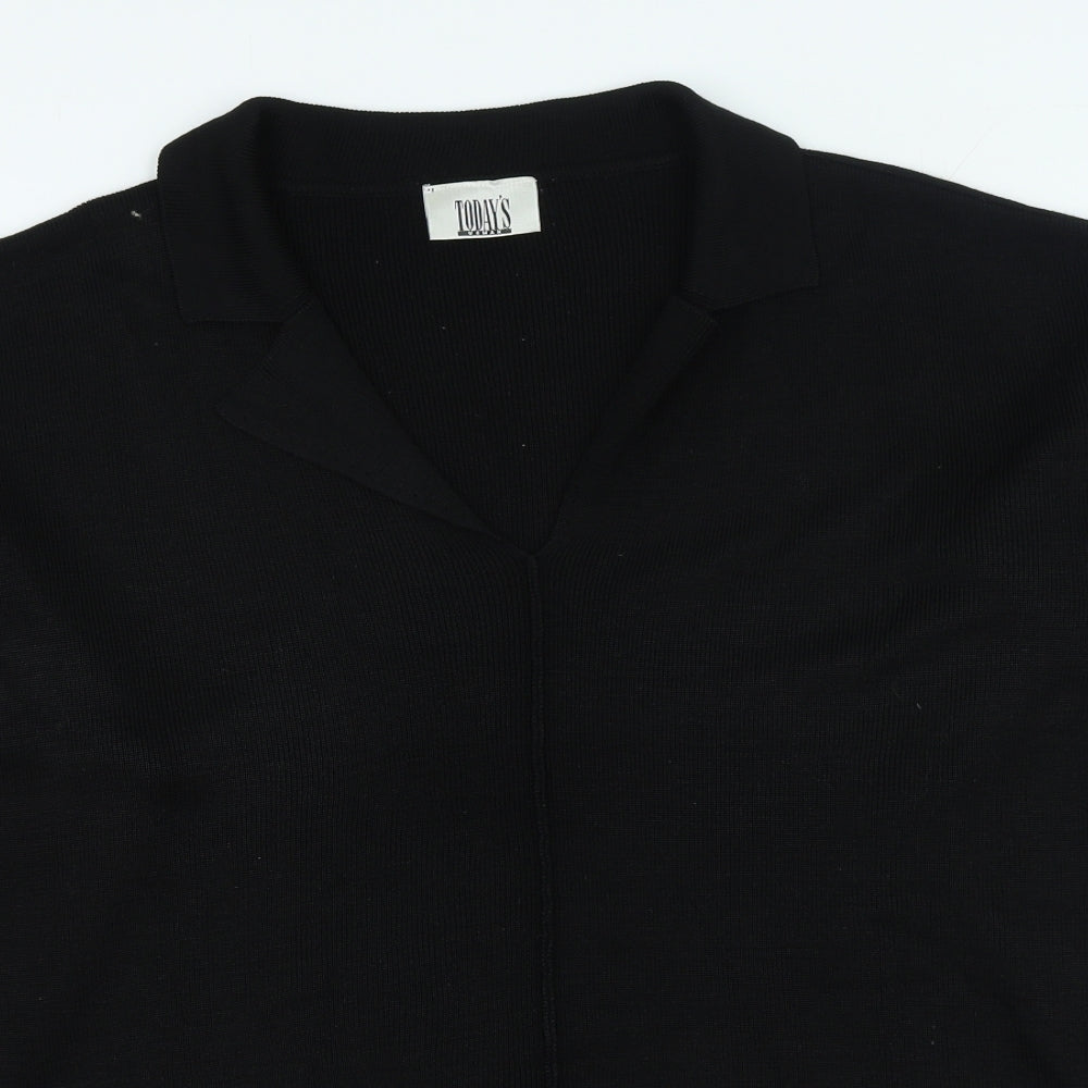 Today's Woman Womens Black V-Neck Acrylic Pullover Jumper Size L