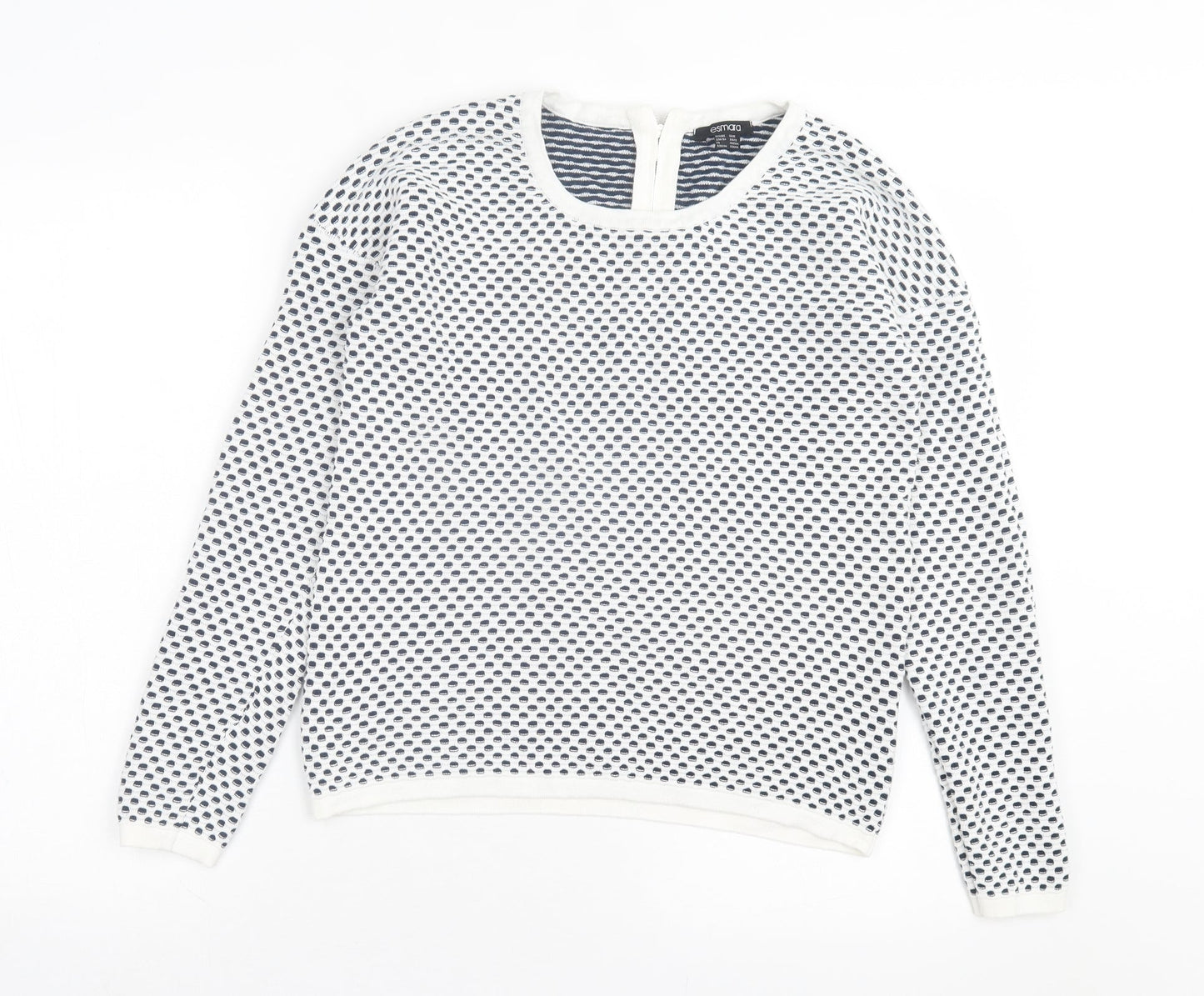 ESMARA Womens White Geometric Cotton Pullover Sweatshirt Size S Zip