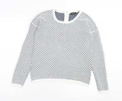 ESMARA Womens White Geometric Cotton Pullover Sweatshirt Size S Zip