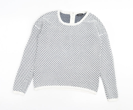 ESMARA Womens White Geometric Cotton Pullover Sweatshirt Size S Zip