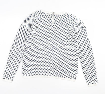 ESMARA Womens White Geometric Cotton Pullover Sweatshirt Size S Zip