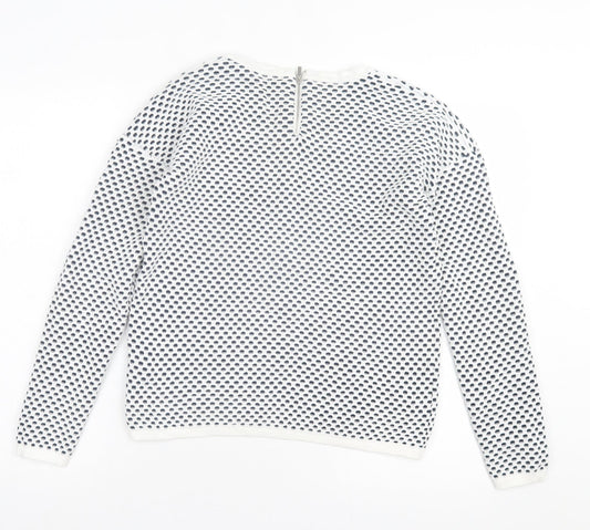 ESMARA Womens White Geometric Cotton Pullover Sweatshirt Size S Zip