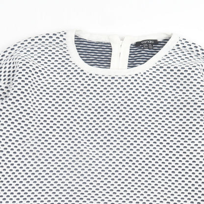 ESMARA Womens White Geometric Cotton Pullover Sweatshirt Size S Zip