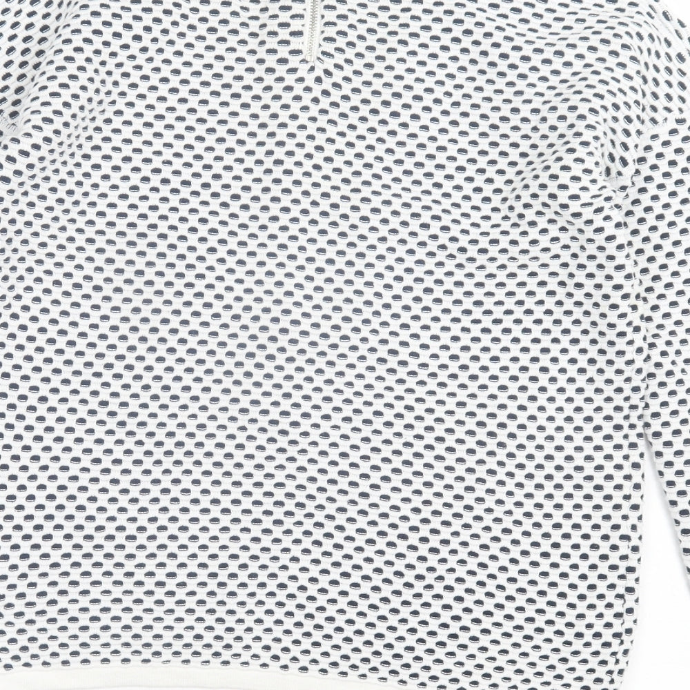 ESMARA Womens White Geometric Cotton Pullover Sweatshirt Size S Zip