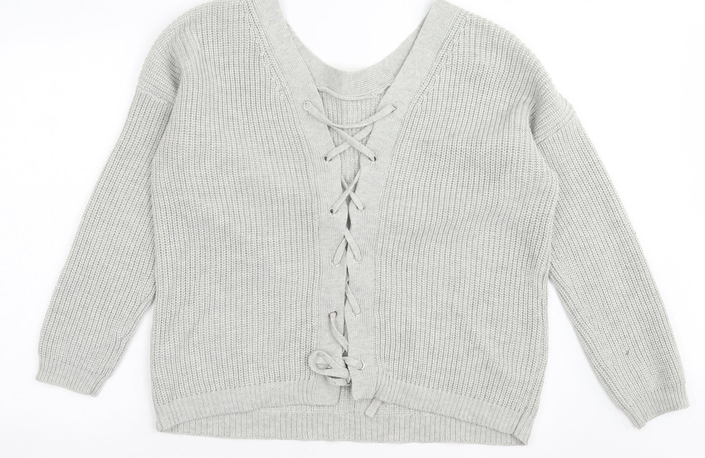 Primark Womens Grey Round Neck Acrylic Pullover Jumper Size XL